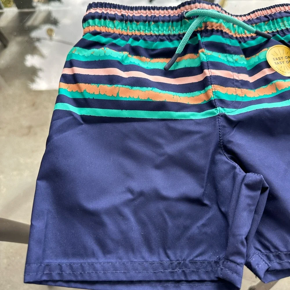 Cat & Jack Striped Swim Trunks in Navy Blue/Green/Peach - Size 2T
